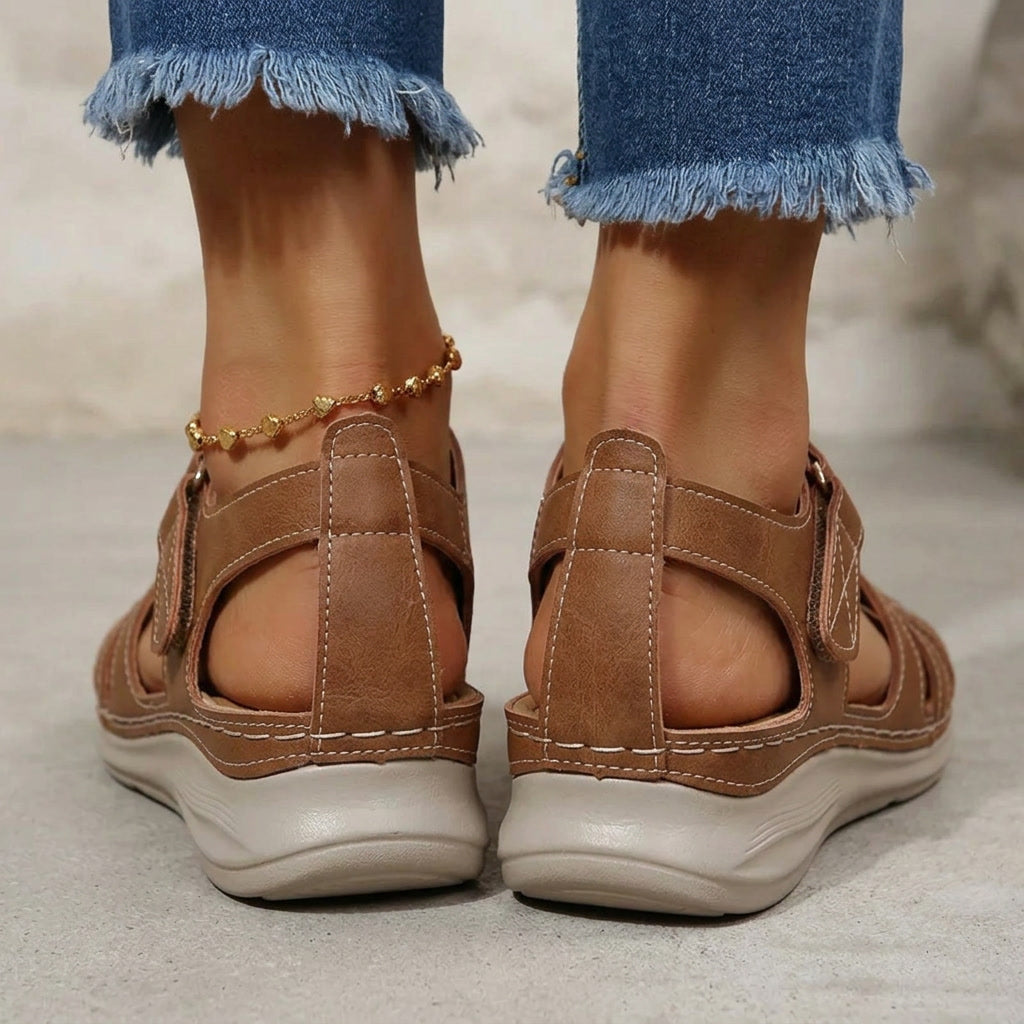 Casual women's orthopedic flats, Velcro strap design for daily comfort & foot support.