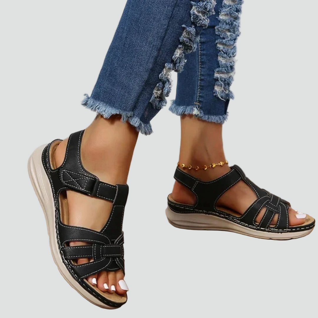 Women's orthopedic sandals with strong arch support, easy-adjust Velcro straps for ultimate comfort.