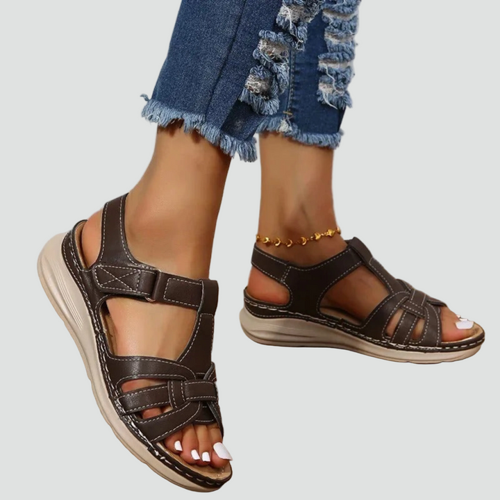 Orthopedic women's sandals with Velcro straps, designed for maximum comfort and foot support daily.