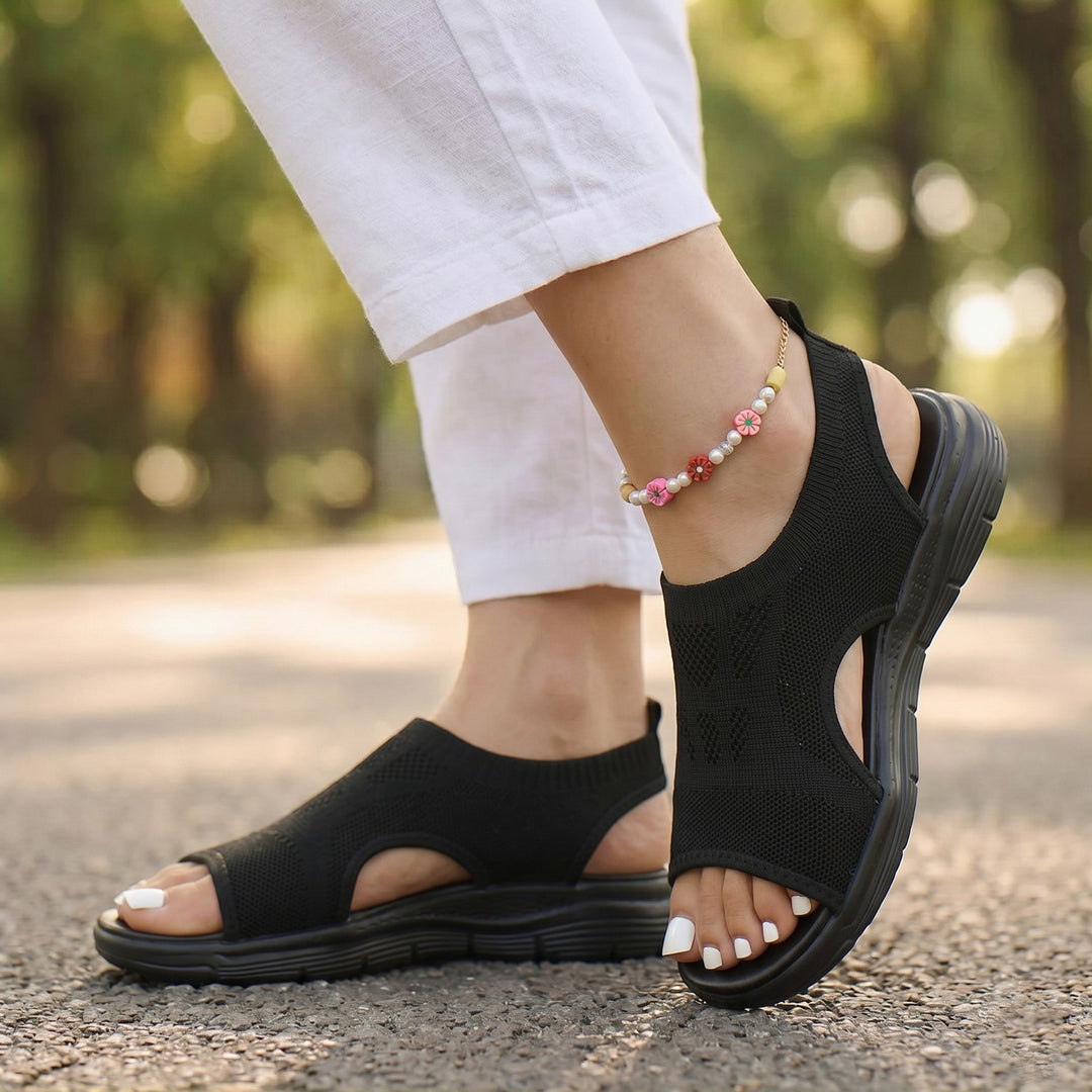 Adjustable strap orthopedic walking sandals for women, offering cushioned support and foot comfort.