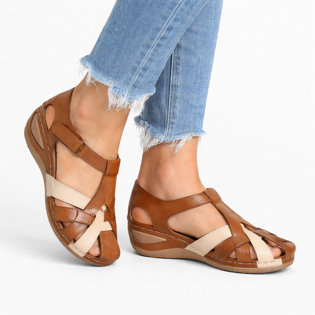 Women's orthopedic wedge sandals, adjustable straps, cushioned arch support for comfortable daily summer wear.