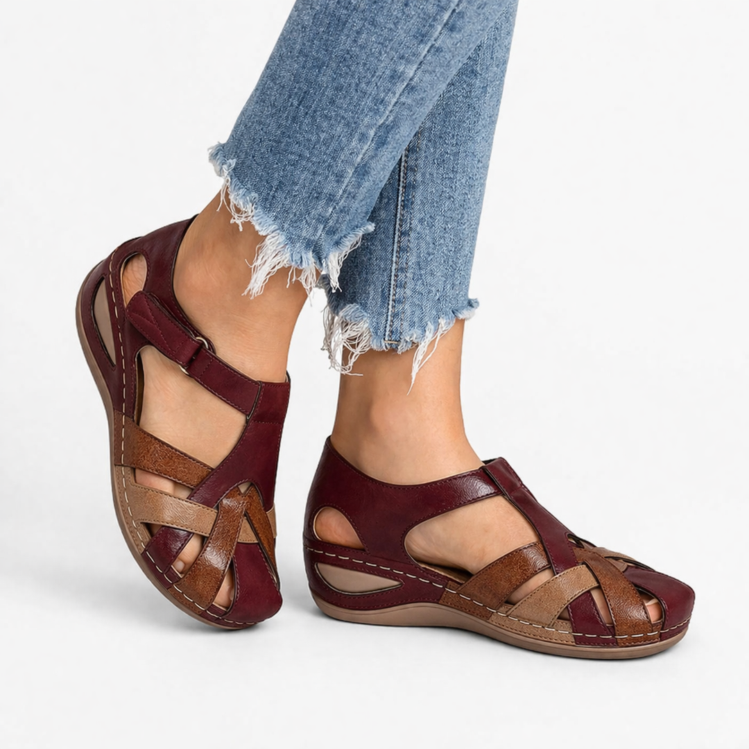 Stylish women's wedge sandals with orthopedic design, providing cushioned arch support for casual summer fashion.