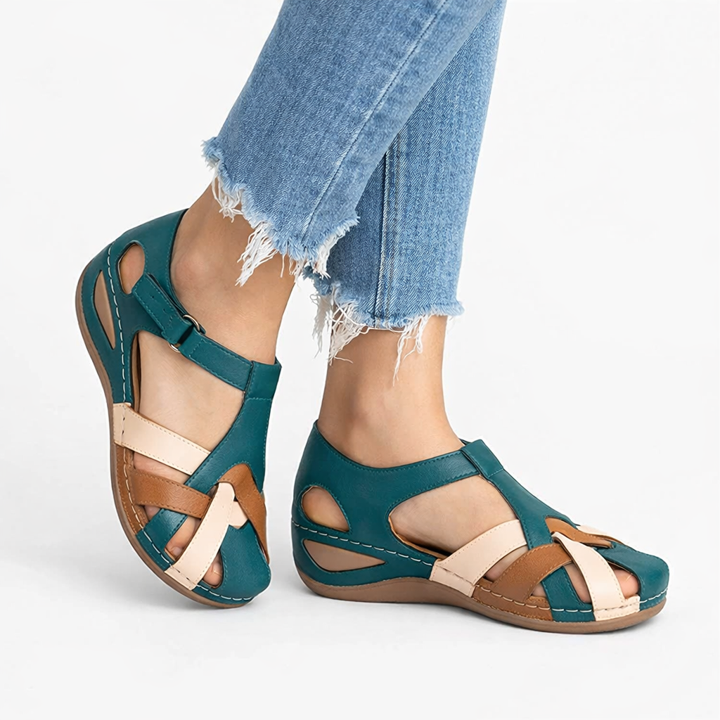 Orthopedic women's wedge sandals, superior arch support, cushioned for comfort & pain relief in stylish summer footwear.