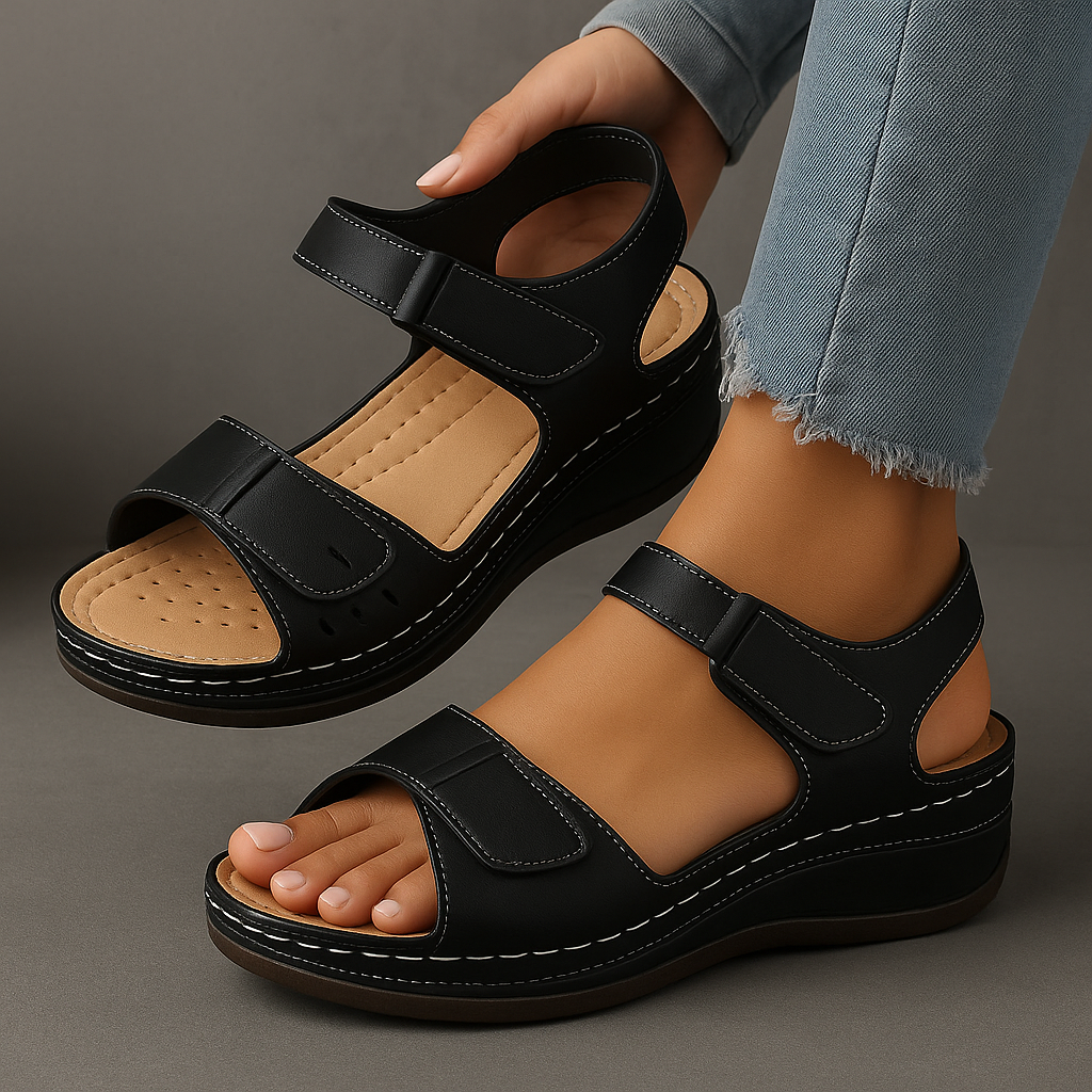 Comfortable and stylish women's orthopedic wedge sandals for arch support and casual elegance.