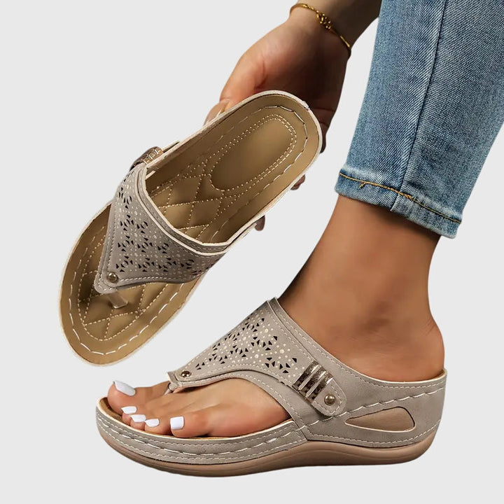 Ergonomic women's wedge orthopedic sandals, providing superior arch support & shock absorption for walking comfort.