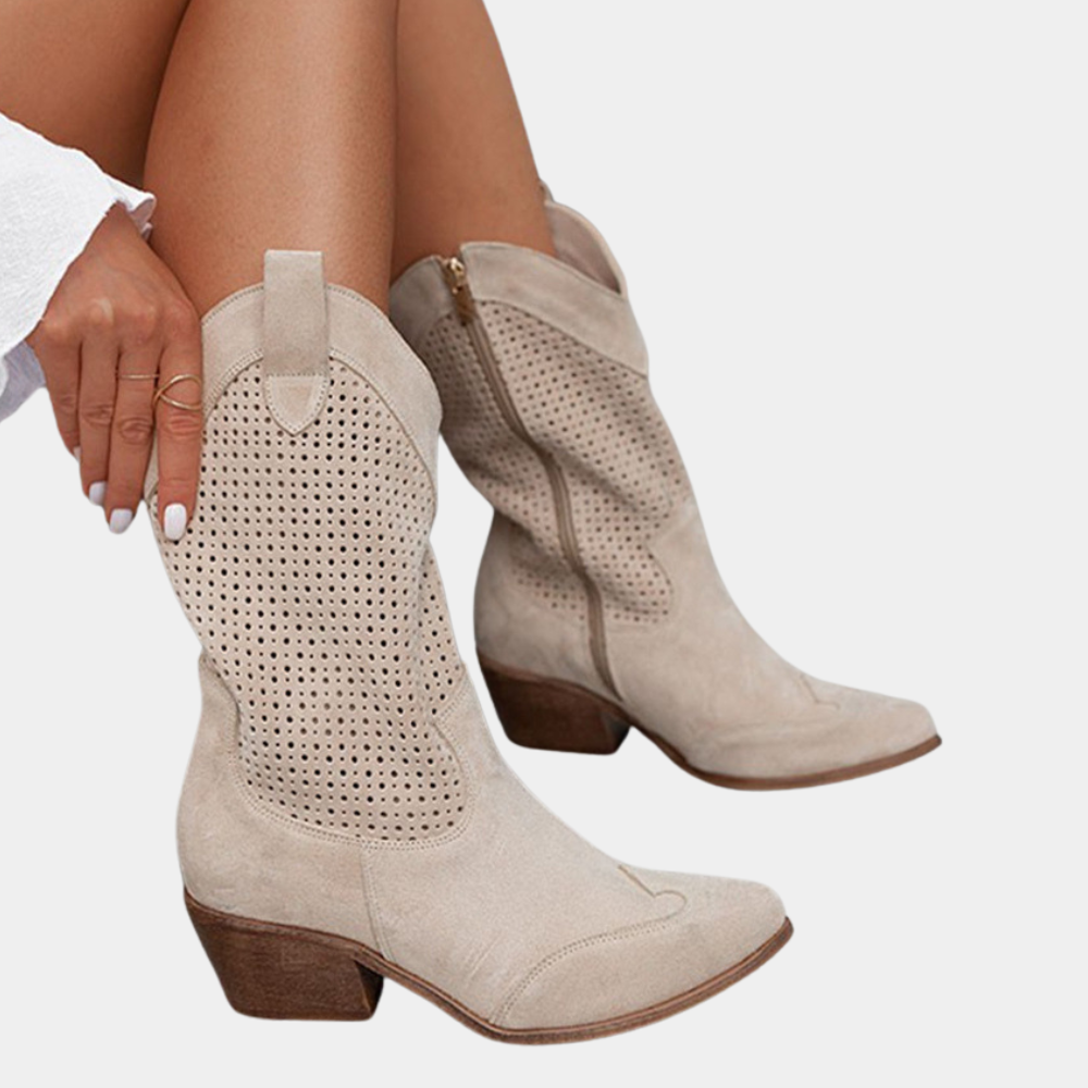 Orthopedic women's western boots, comfortable pull-on cowboy style with a fashionable stacked heel.