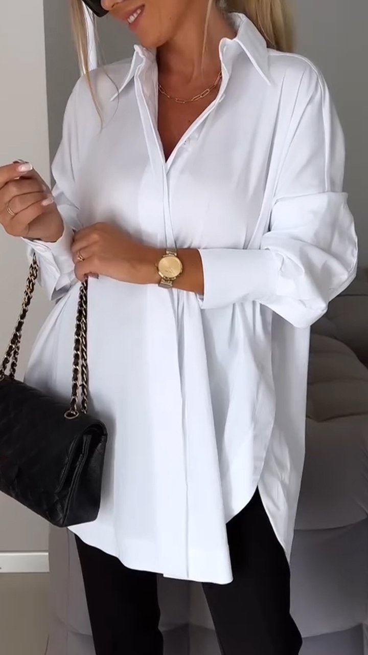 Casual women's collared shirt, an oversized top perfect for everyday style & versatile fashion.