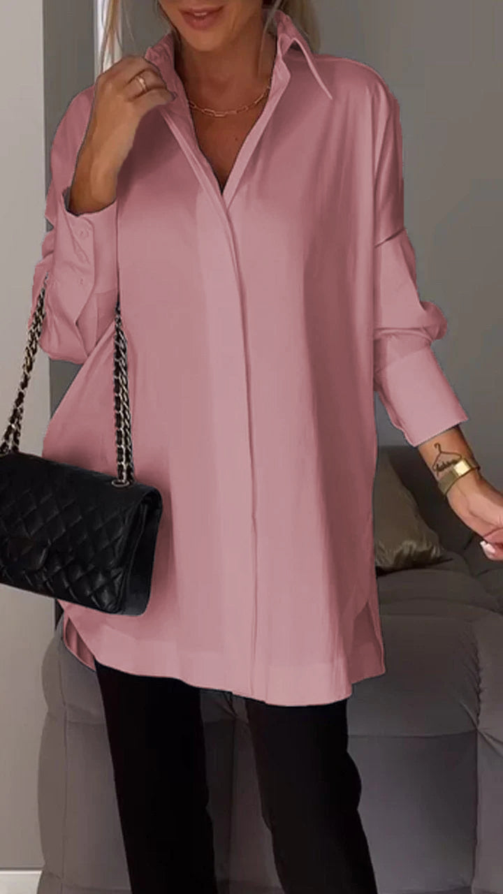 Relaxed fit collared shirt for women, a chic oversized blouse offering classic style & all-day comfort.