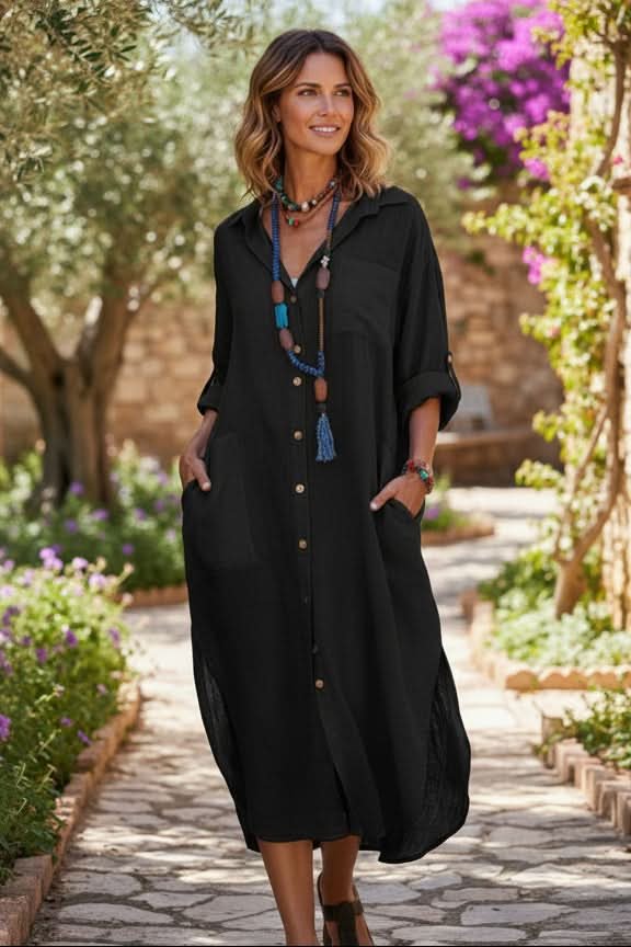 Flowy women's summer midi dress, oversized boho style, perfect for beach vacations & casual wear.