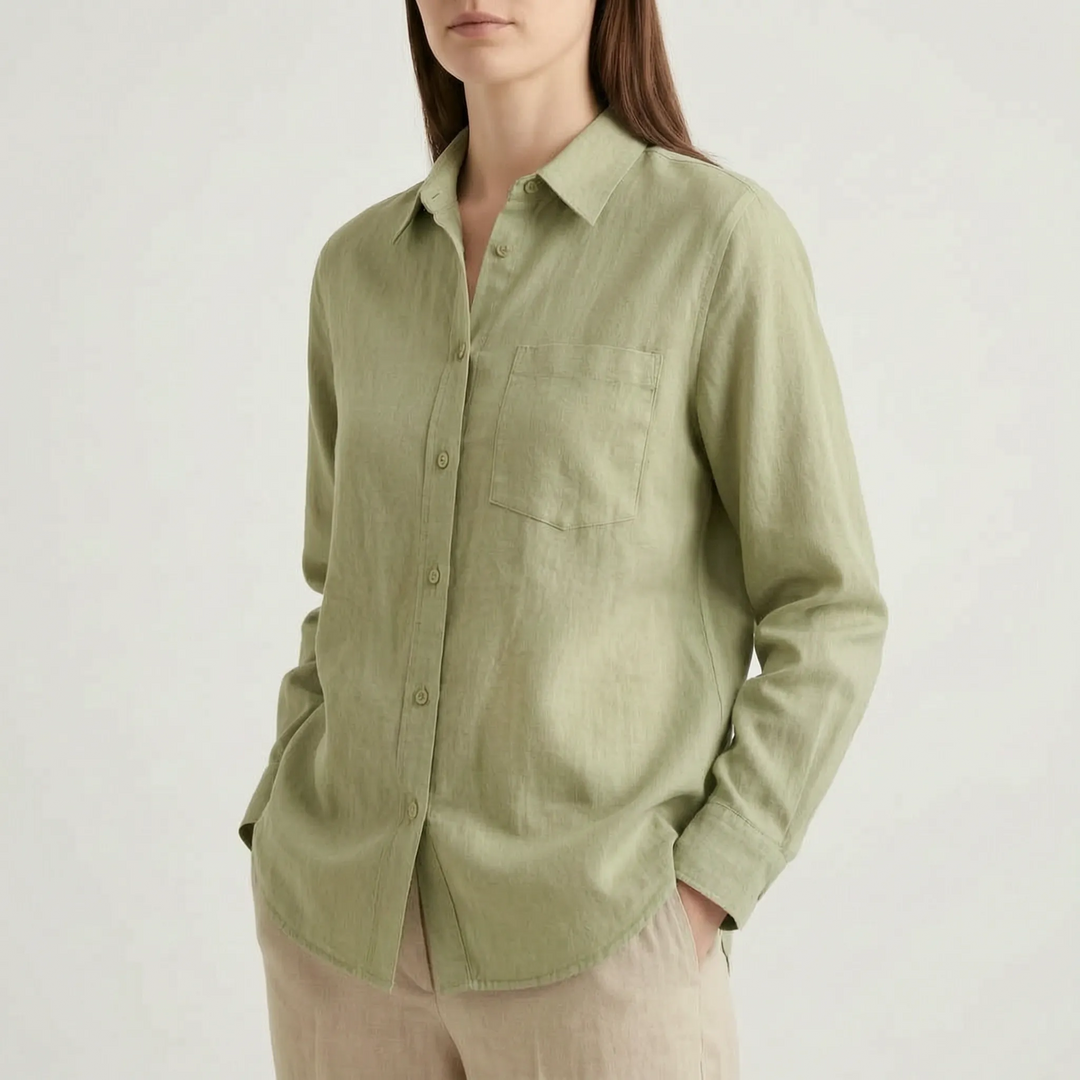 Stylish oversized button-down long sleeve shirt for women, offering comfortable and relaxed everyday wear.