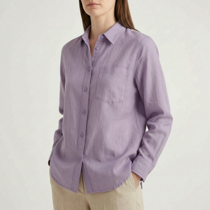 Long sleeve oversized button-down shirt for women, offering effortless style and summer comfort.