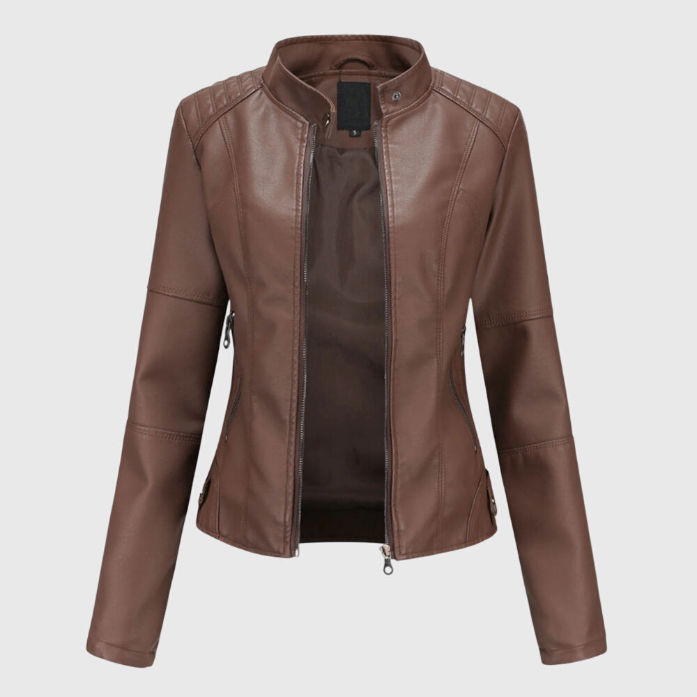Relaxed fit women's shacket with button front and collar. Versatile outerwear for a comfortable, stylish look.
