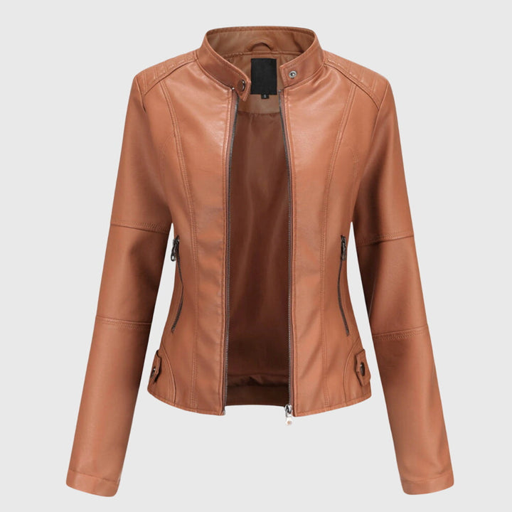 Stylish women's oversized shacket with a classic collared design and functional button-front closure.