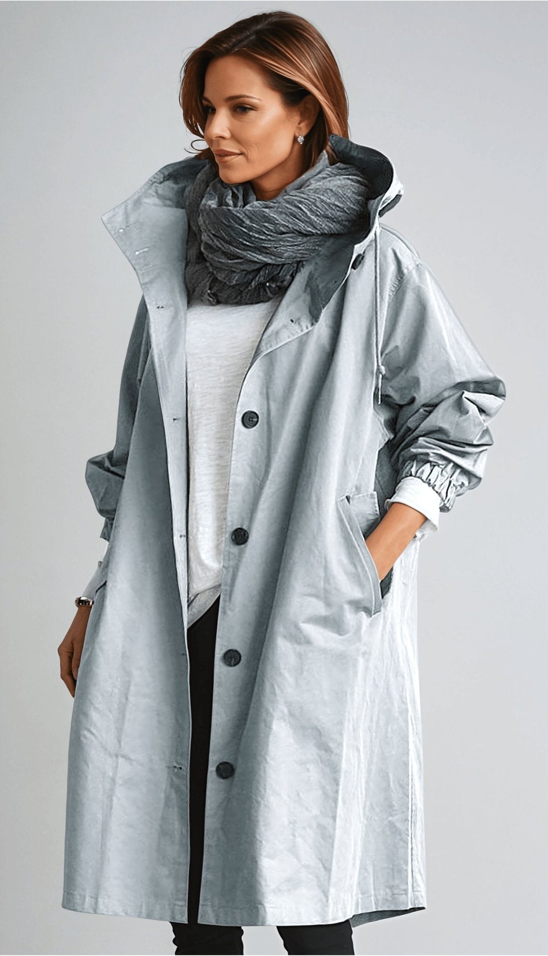 Women's oversized rain parka trench coat, water-resistant & stylish for spring/fall.