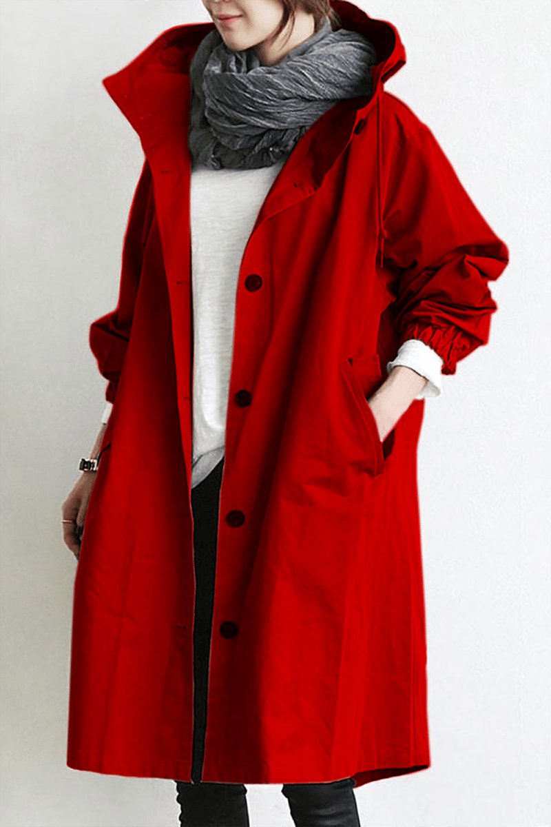 Comfortable women's oversized rain parka. Water-resistant trench coat, perfect for spring/fall style.