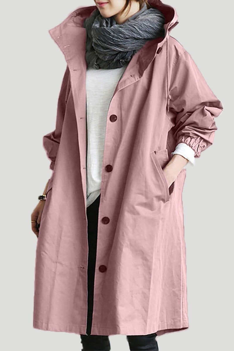 Versatile women's oversized rain parka trench coat, water-resistant for spring/fall casual & stylish wear.