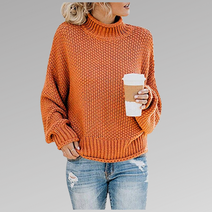 Women's oversized turtleneck sweater, soft knit for cozy fall and winter fashion.