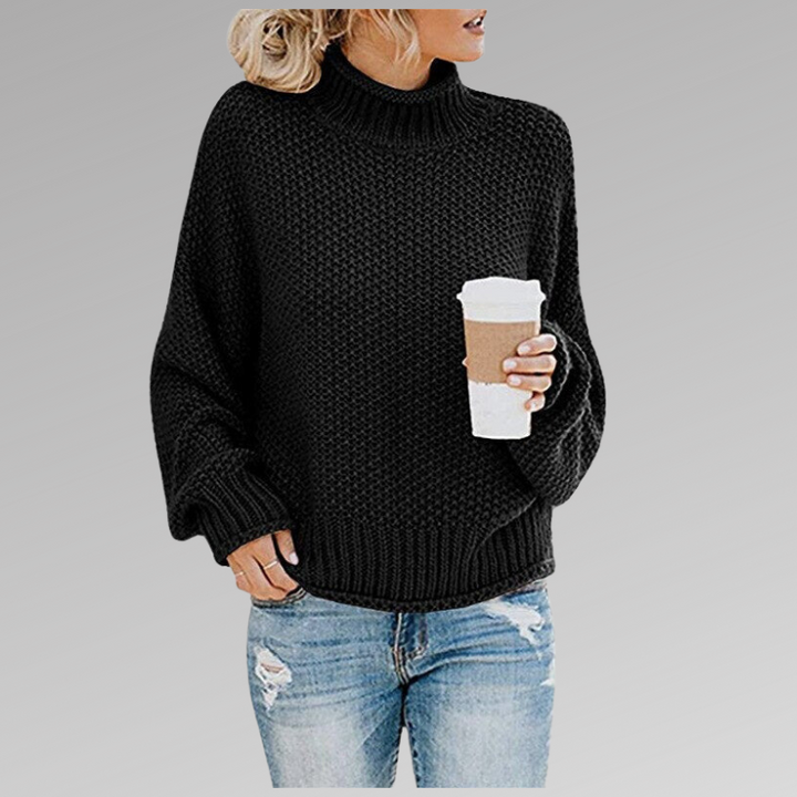 Warm women's oversized turtleneck sweater for fall fashion & winter wear, great for layering.