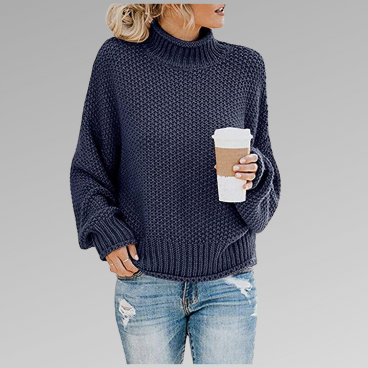 Stylish women's oversized turtleneck sweater in soft knit, ideal for fall & winter fashion.