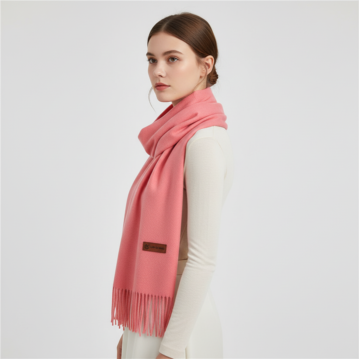 Warm and fashionable women's oversized scarf, a solid color design with subtle fringe for winter.