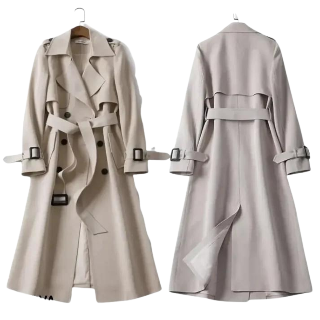 Stylish women's padded trench coat, mid-length design for casual wear & everyday comfort in fall fashion.