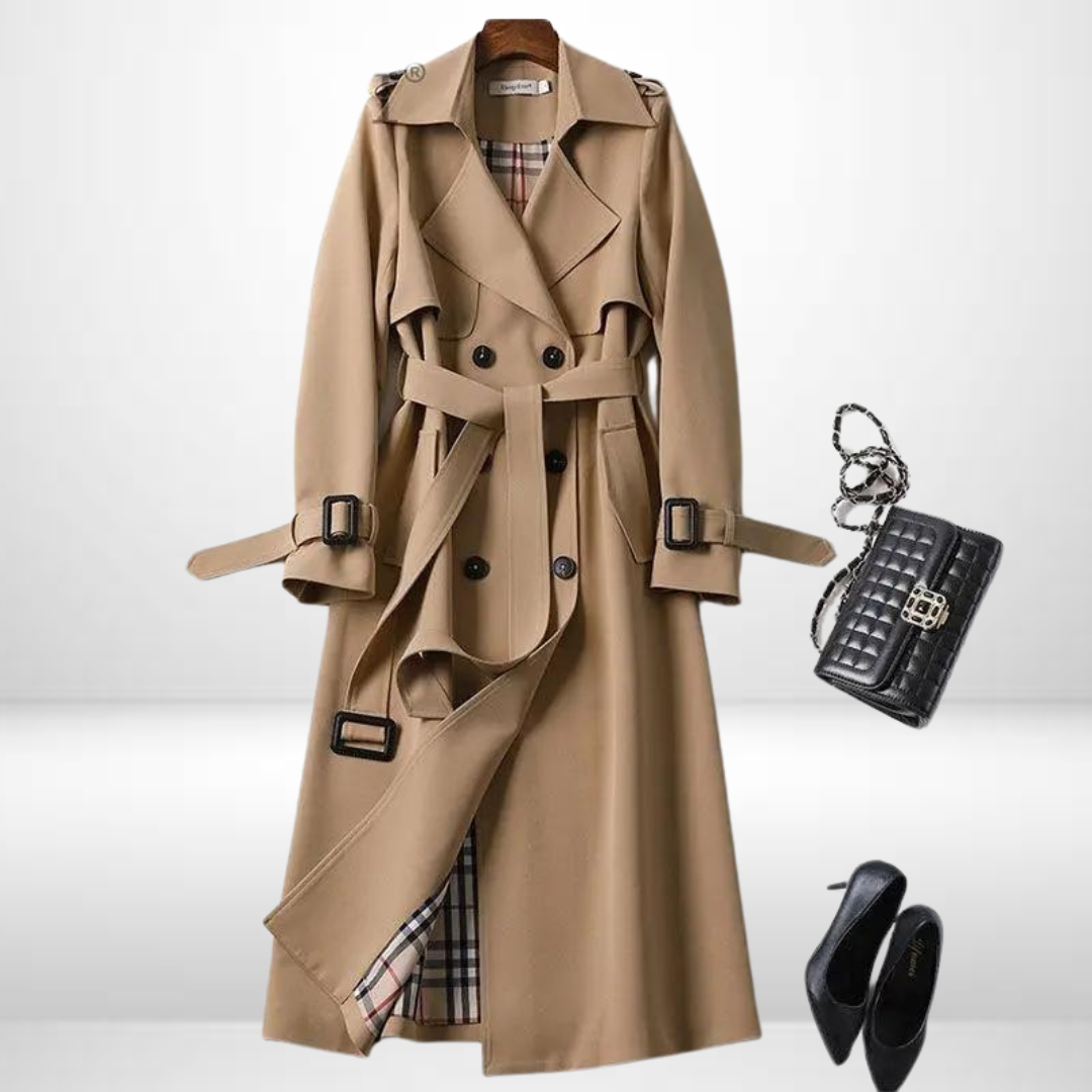 Chic women's padded trench coat, mid-length, designed for relaxed fit, everyday comfort & fall fashion.