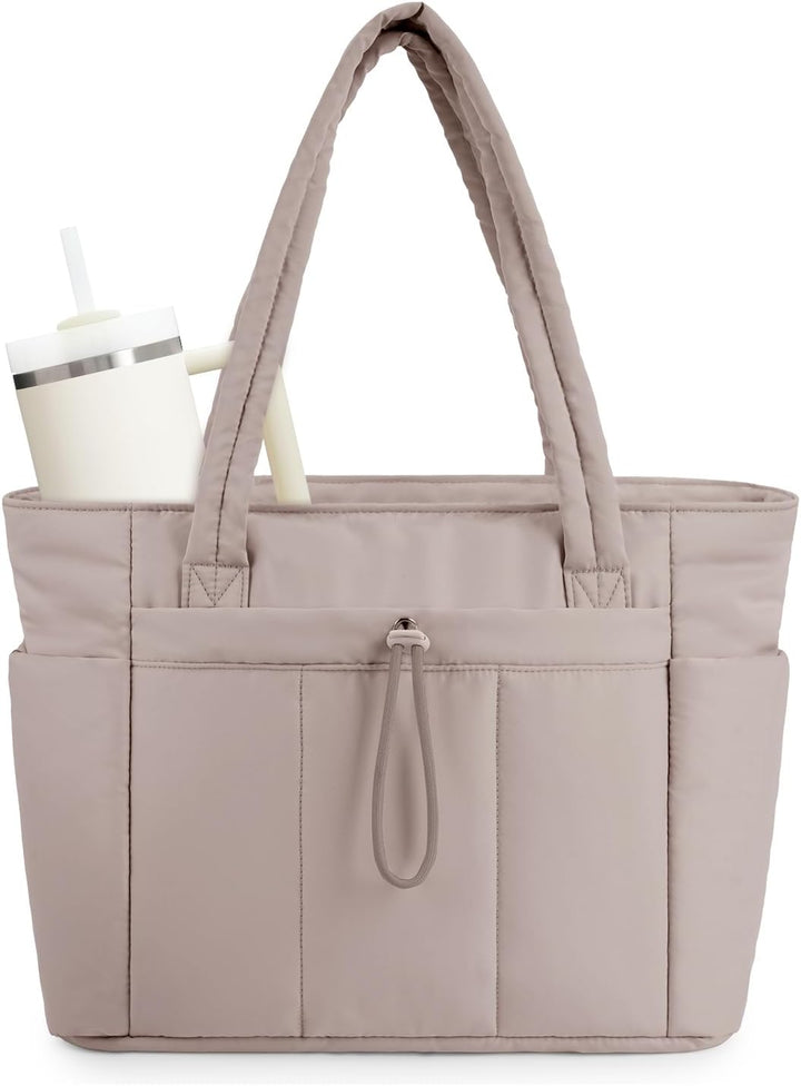 Red women's stylish travel tote, padded for laptop, with a convenient cup holder.