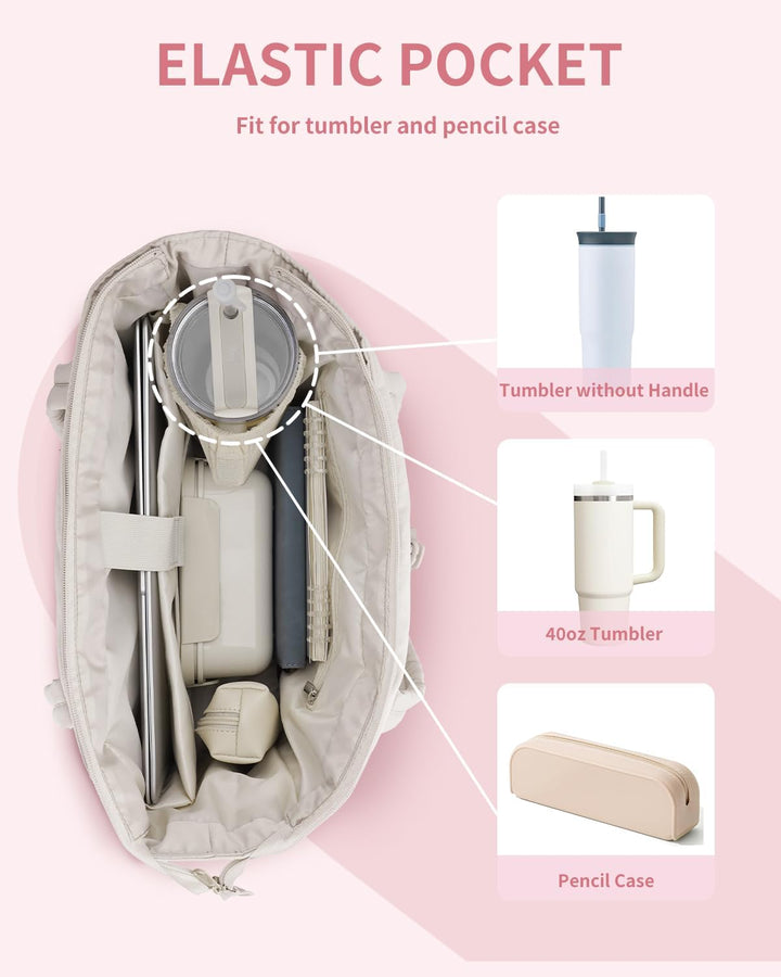 Stylish women's padded tote, perfect for travel, with laptop & cup holder.