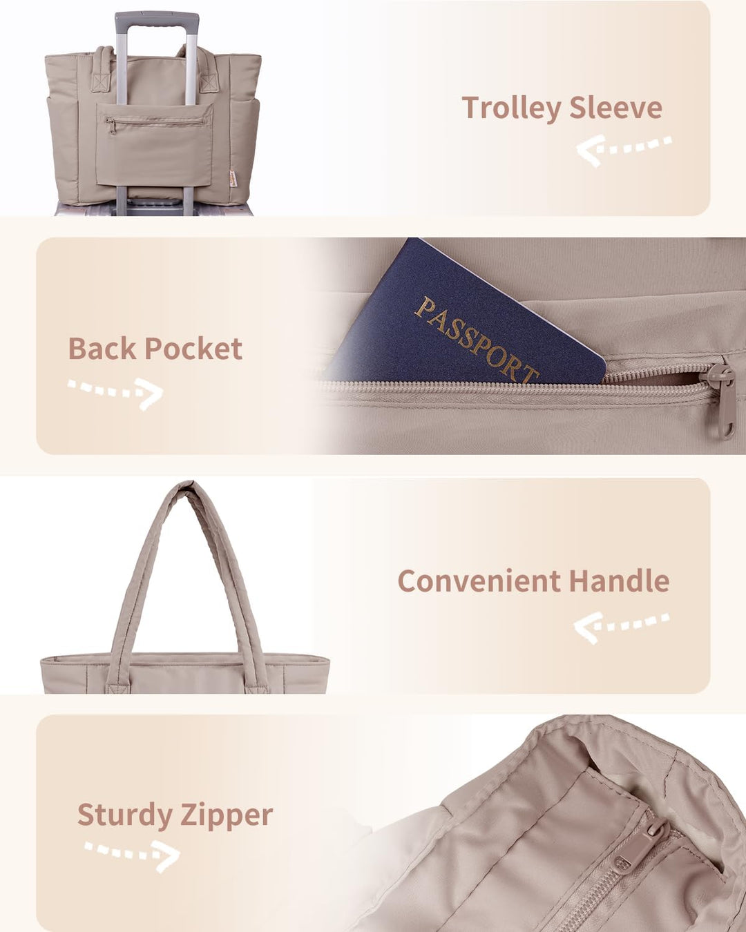 Women's spacious padded tote, with laptop compartment & useful cup holder.