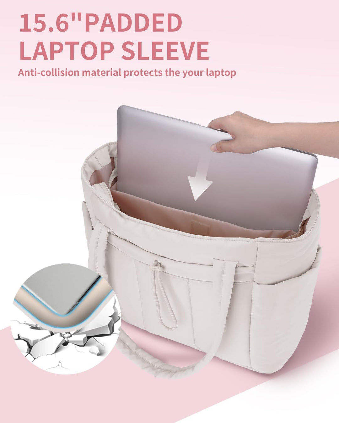 Organized women's shoulder bag: padded laptop sleeve & convenient cup holder.