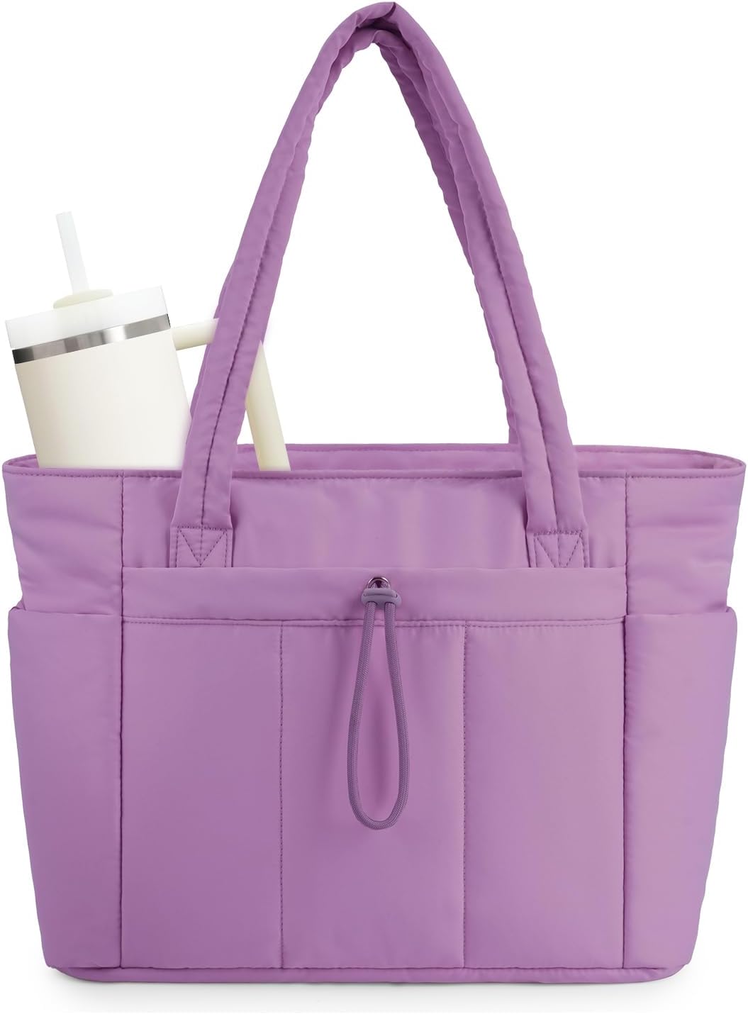 Navy women's sophisticated padded tote, with laptop compartment & cup holder.