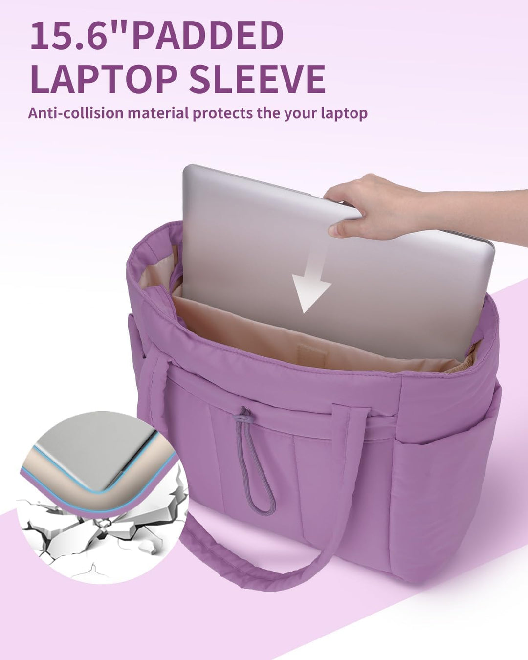 Red women's vibrant padded travel tote, with laptop pocket & cup holder.