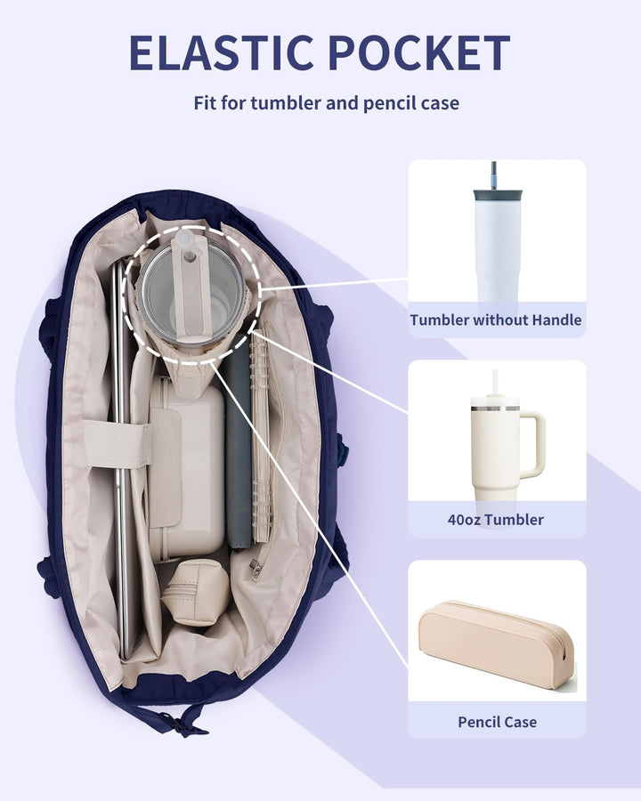 Women's stylish padded travel tote, perfect for business trips, laptop & cup holder.