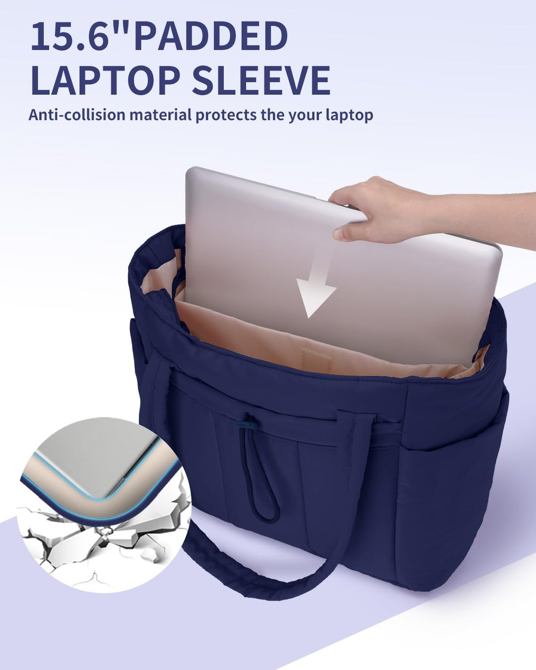 Women's urban padded tote, designed for city commutes, laptop & cup holder.