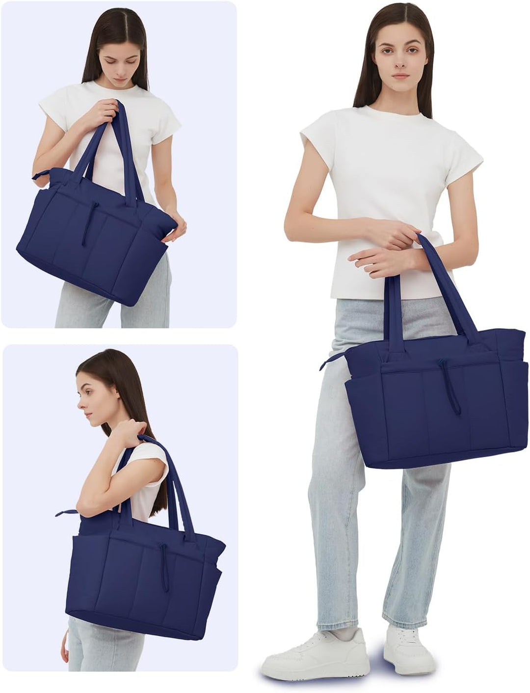 Women's eco-friendly padded travel tote, laptop sleeve & cup holder.