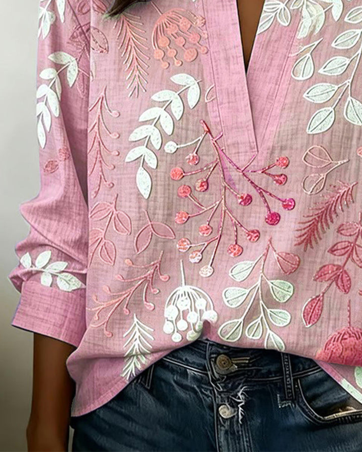 Casual purple pastel floral v-neck blouse for women, perfect for weekend outings.