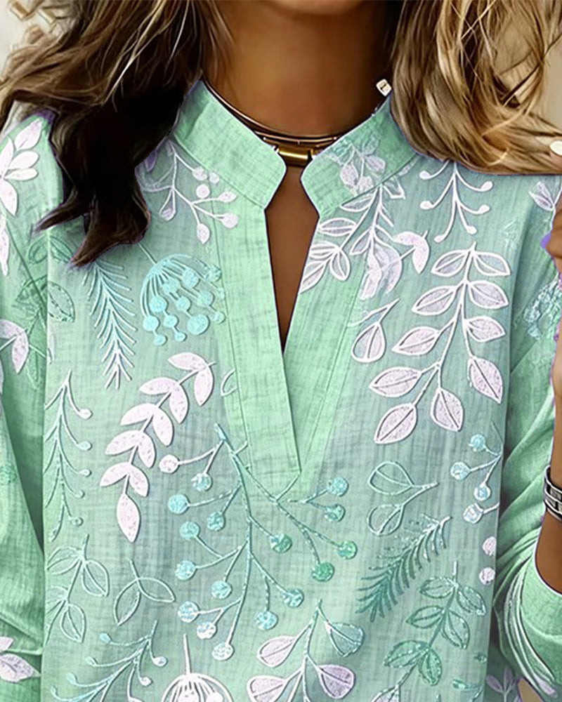 Lightweight green pastel floral v-neck blouse for women, ultimate summer comfort.