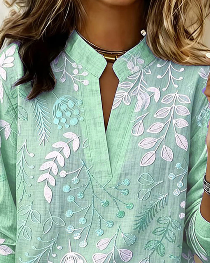 Lightweight green pastel floral v-neck blouse for women, ultimate summer comfort.