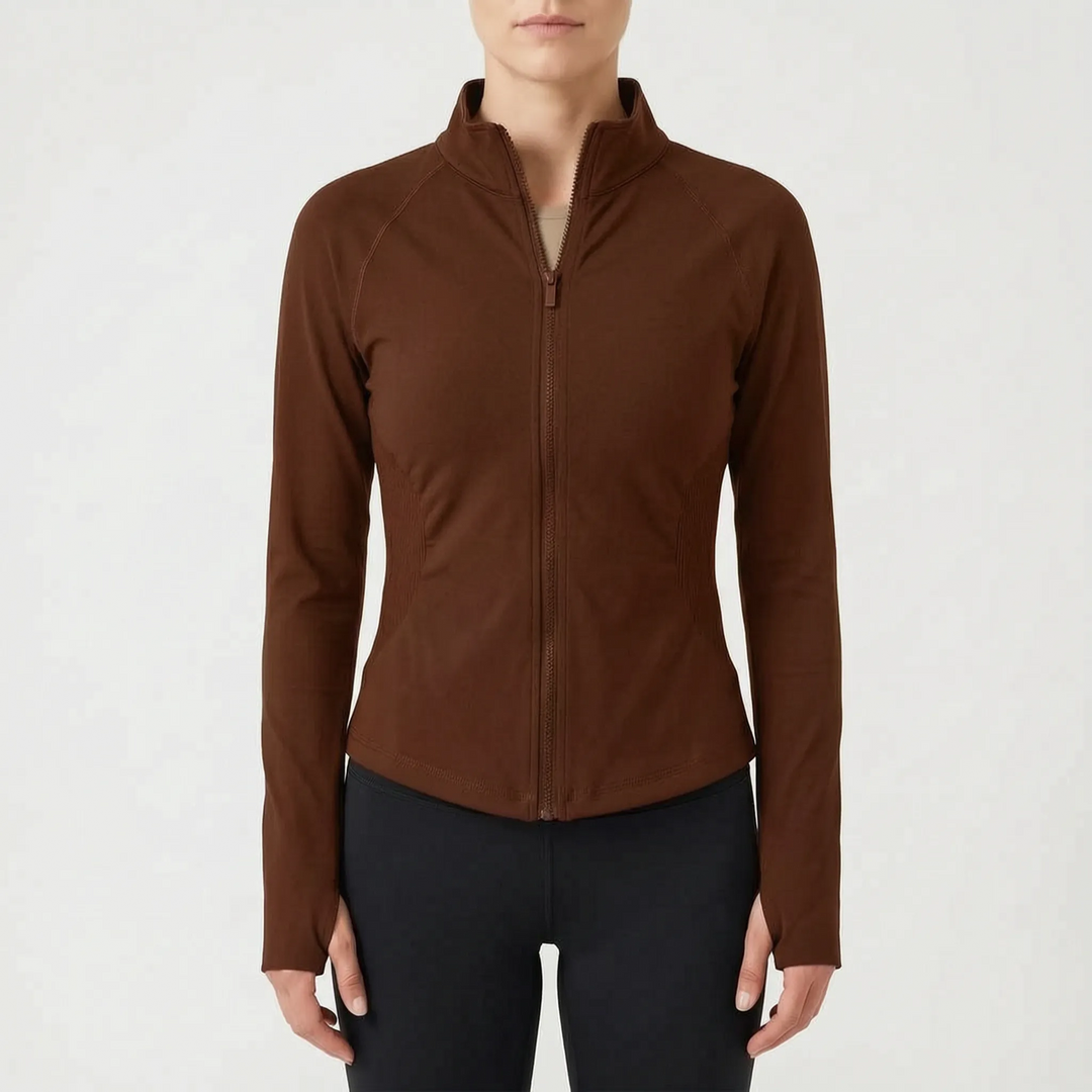 Ergonomic women's gym jacket with long sleeves, designed for intense training and athletic performance.