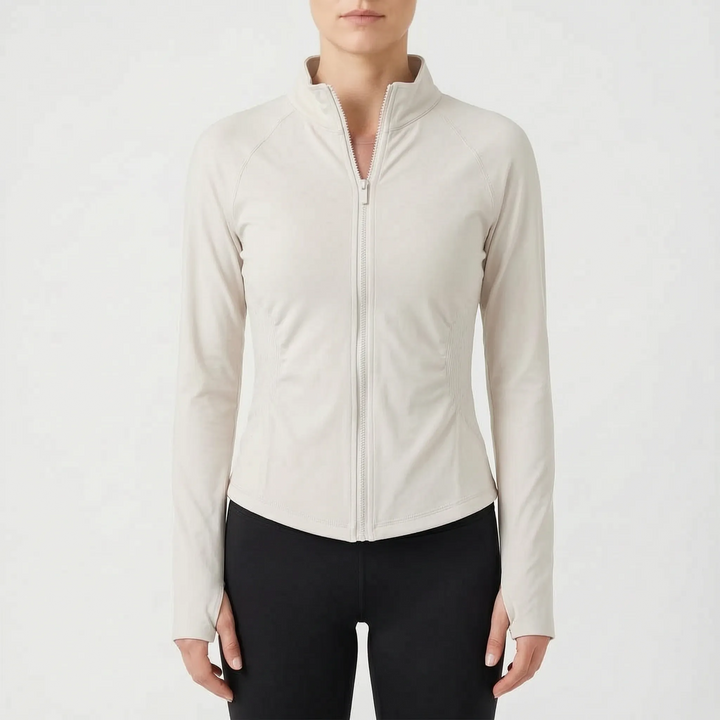 Lightweight women's performance jacket, perfect for layering during cool weather runs and workouts.