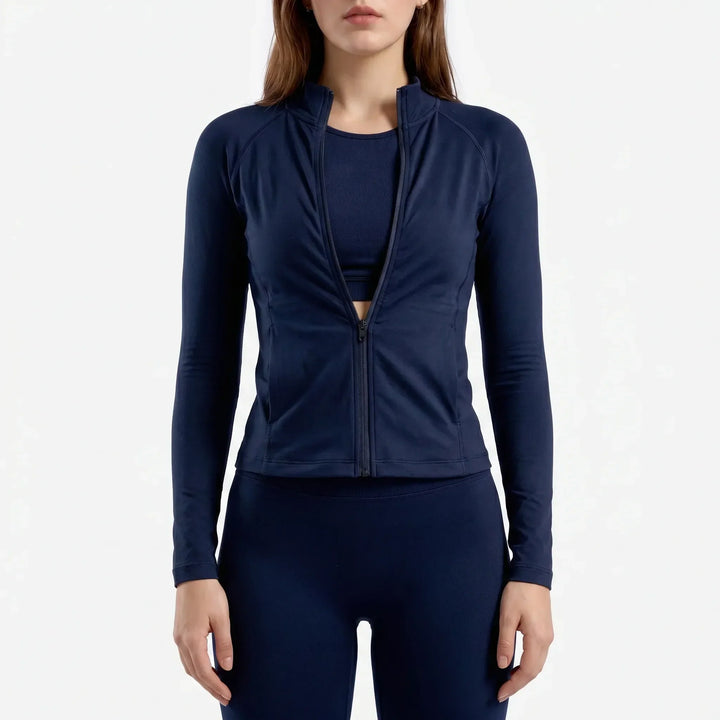 Slim fit women's activewear jacket, ideal for gym workouts, training sessions, and sports.