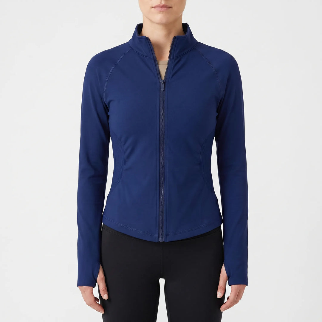 Stylish women's workout jacket, sleek design perfect for running, training, and athletic wear.