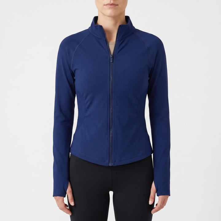 Stylish women's workout jacket, sleek design perfect for running, training, and athletic wear.