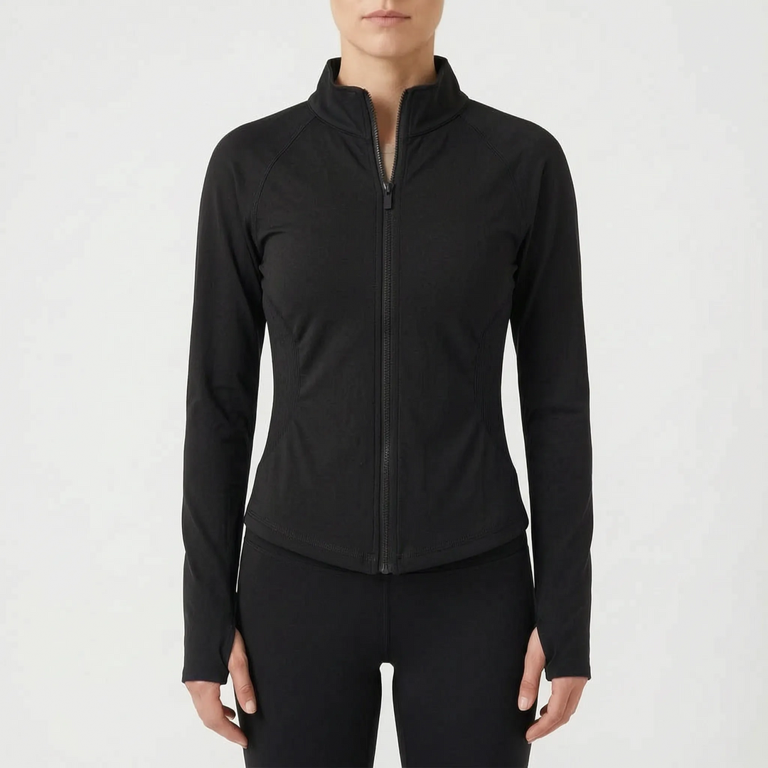 Versatile women's athletic jacket, great for running, gym sessions, and various outdoor workouts.