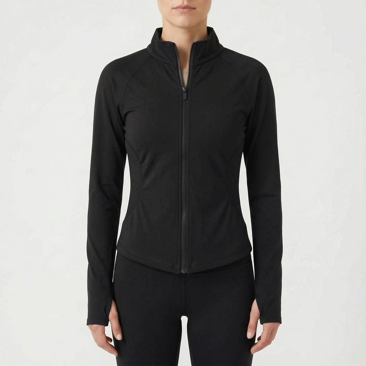 Versatile women's athletic jacket, great for running, gym sessions, and various outdoor workouts.
