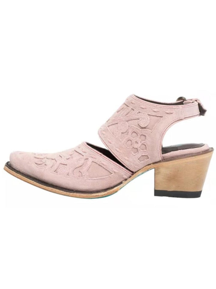 Women's pink embroidered snip toe slingback cowgirl boots. Perfect for western fashion or festival wear.