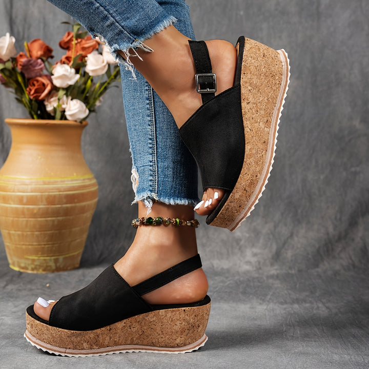 Durable women's platform sandals featuring adjustable buckles for a custom fit, ideal for summer comfort & style.