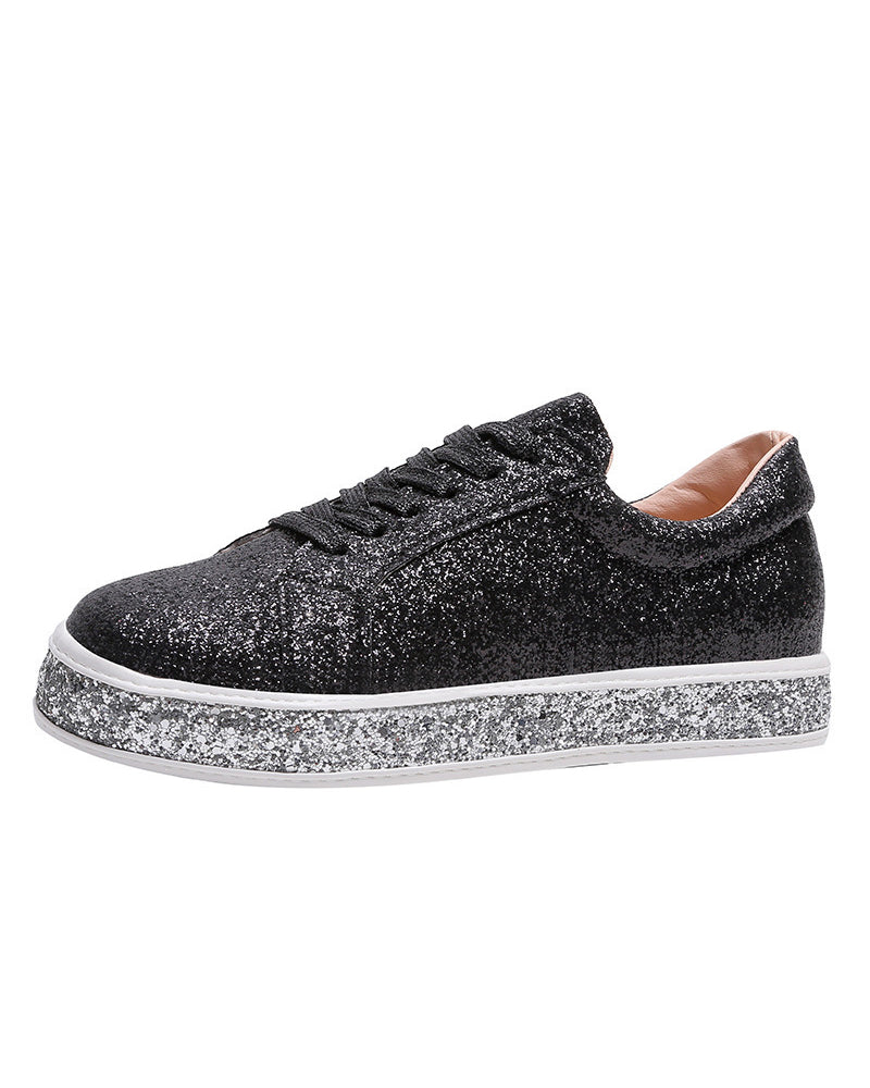 Women's platform glitter street sneakers, offering a chic and comfortable urban fashion statement.