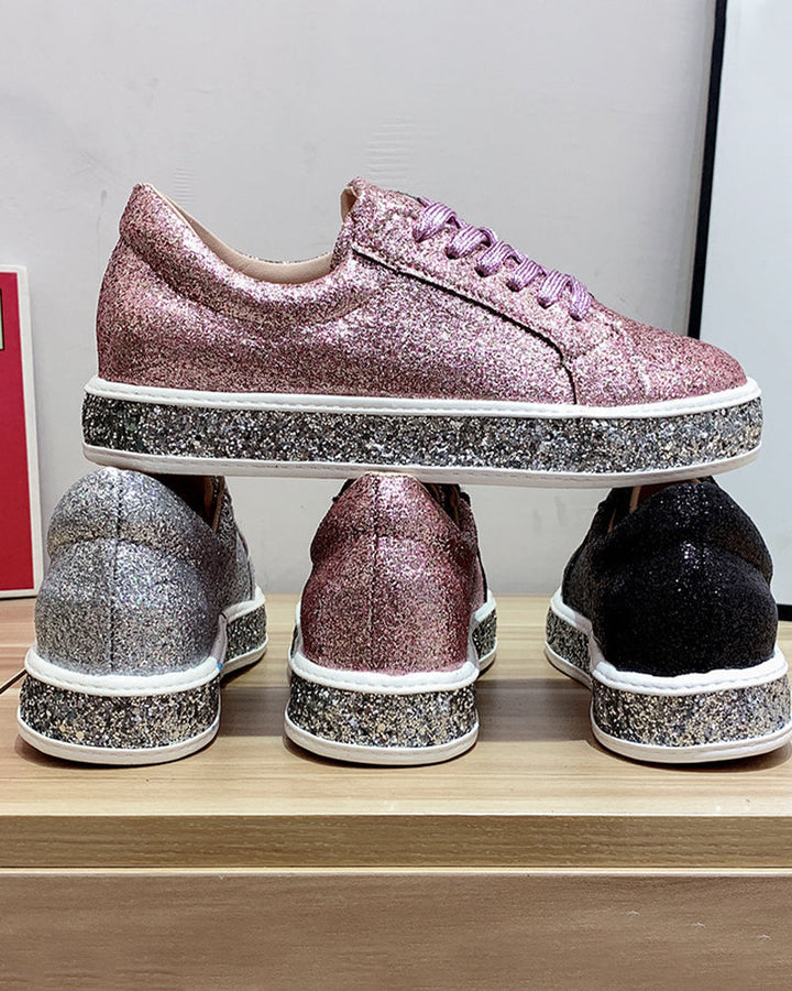 Versatile women's platform glitter sneakers, perfect for fashion-forward everyday wear.
