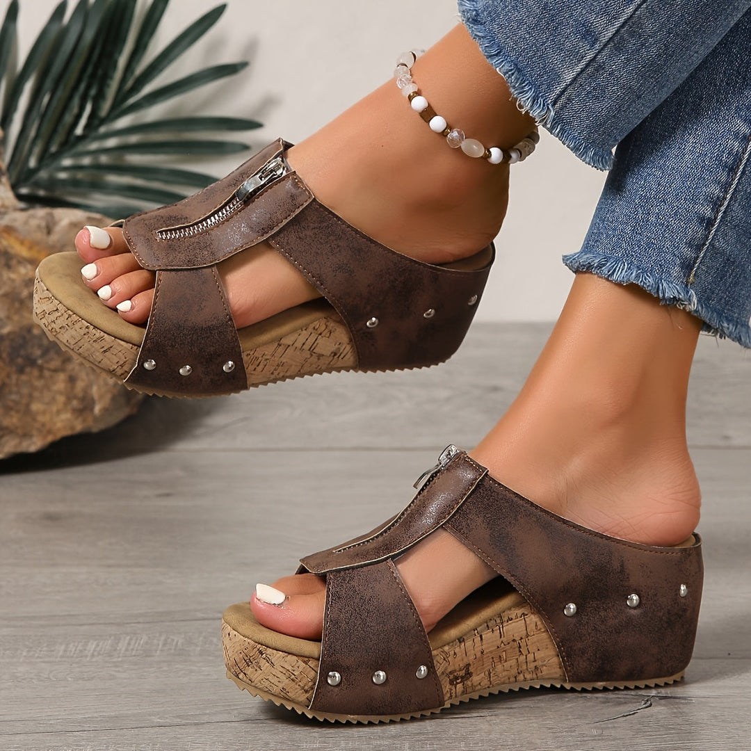 Women's elegant platform wedge sandals; stylish summer shoes for a comfortable fashion look.
